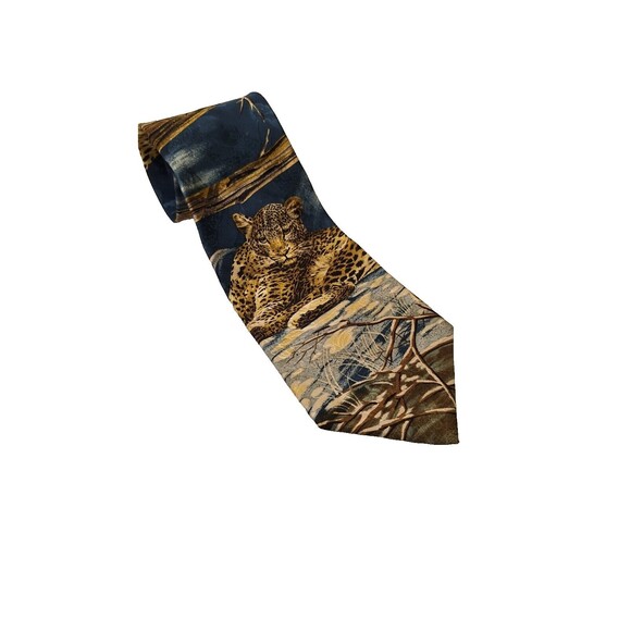 Endangered Species Leopard Print Silk Neck Tie Mother & Cub Forest Made In USA - Picture 2 of 6